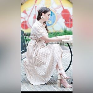 NWT Pleated Midi Dress from Bohme | blush pink and ivory | small